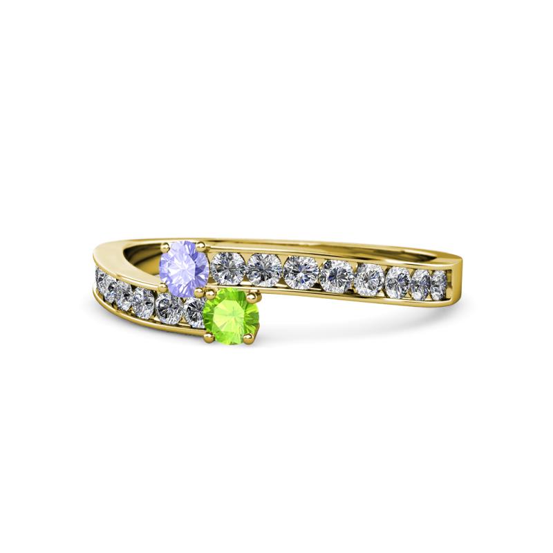 Orane Tanzanite and Peridot with Side Diamonds Bypass Ring 