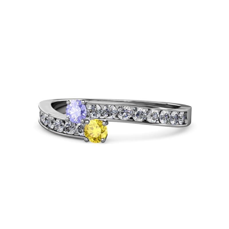 Orane Tanzanite and Yellow Sapphire with Side Diamonds Bypass Ring 