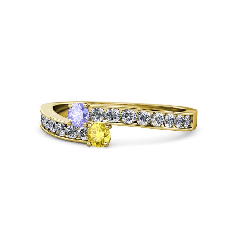 Orane Tanzanite and Yellow Sapphire with Side Diamonds Bypass Ring 