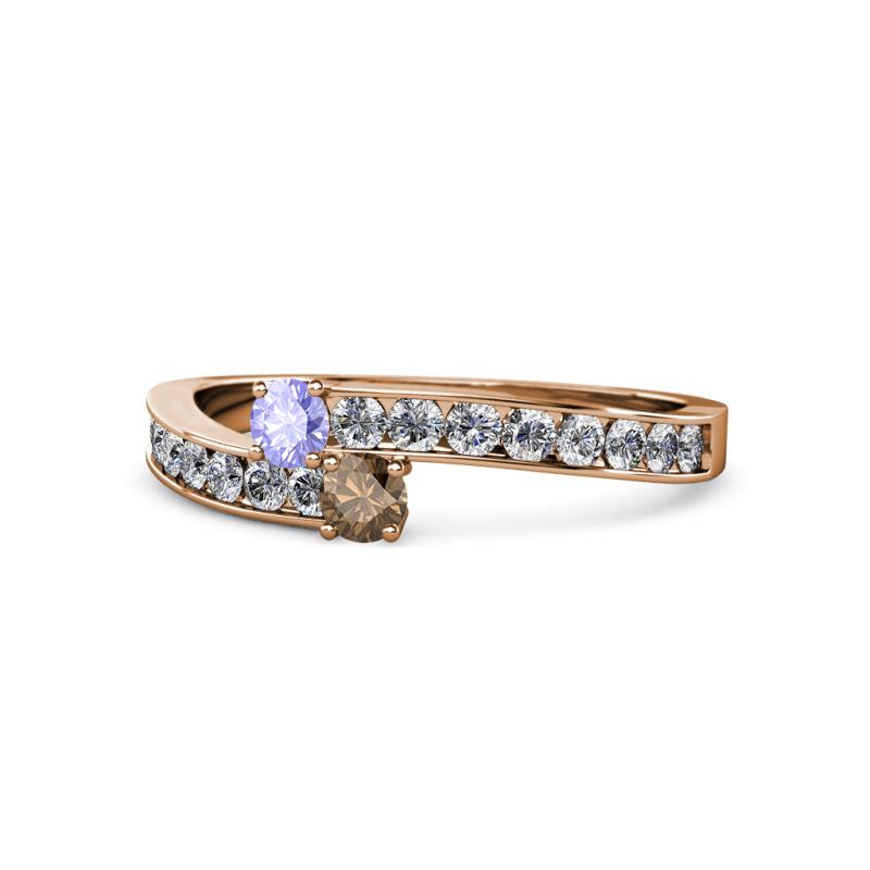 Orane Tanzanite and Smoky Quartz with Side Diamonds Bypass Ring 