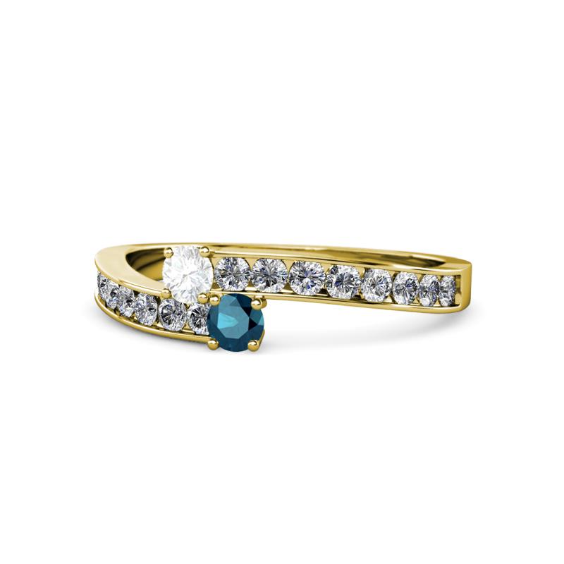 Orane White Sapphire and Blue Diamond with Side Diamonds Bypass Ring 