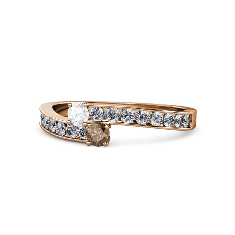 Orane White Sapphire and Smoky Quartz with Side Diamonds Bypass Ring 