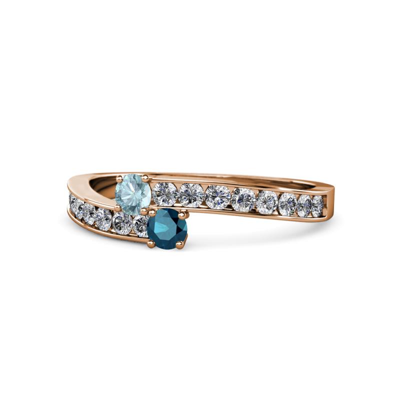 Orane Aquamarine and Blue Diamond with Side Diamonds Bypass Ring 