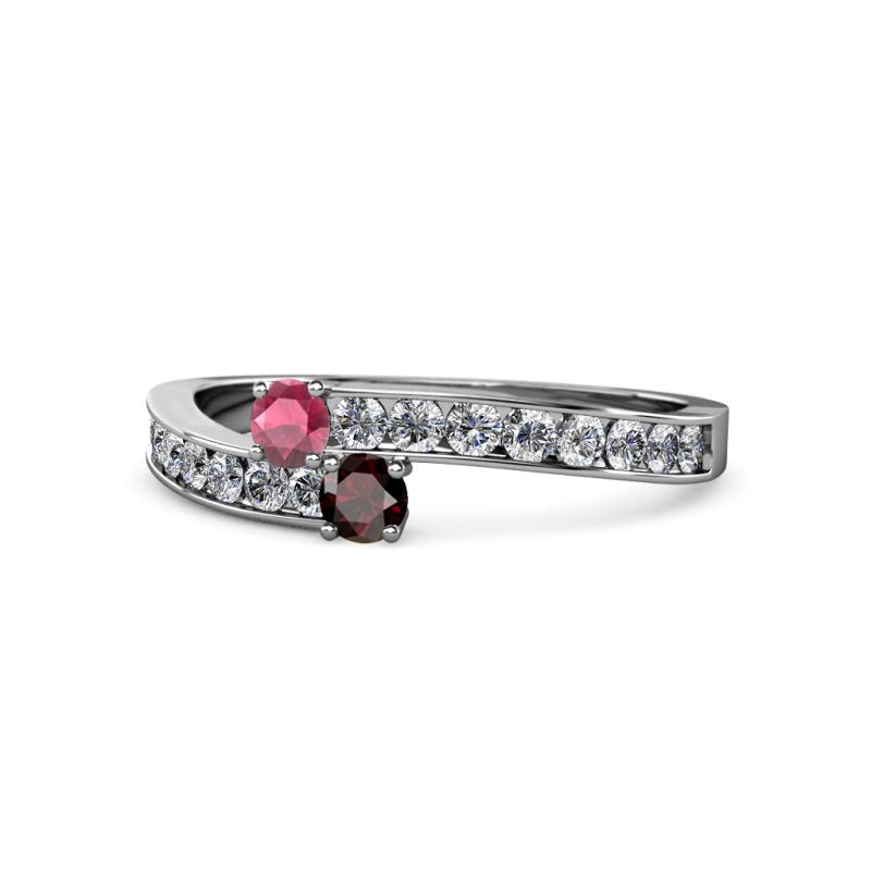 Orane Rhodolite and Red Garnet with Side Diamonds Bypass Ring 