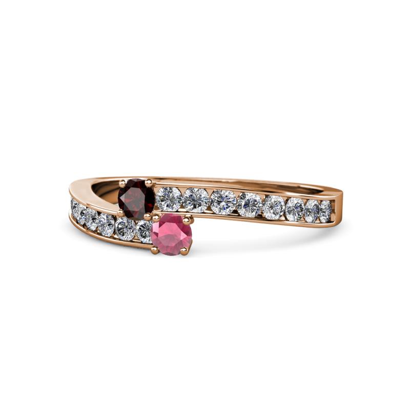 Orane Red and Rhodolite Garnet with Side Diamonds Bypass Ring 