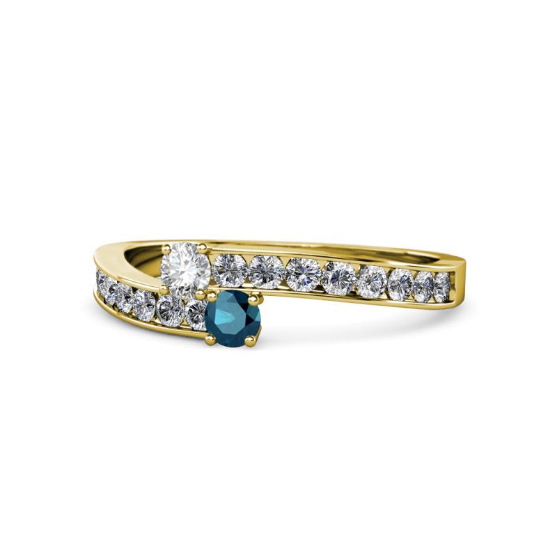 Orane Blue and White Diamond with Side Diamonds Bypass Ring 