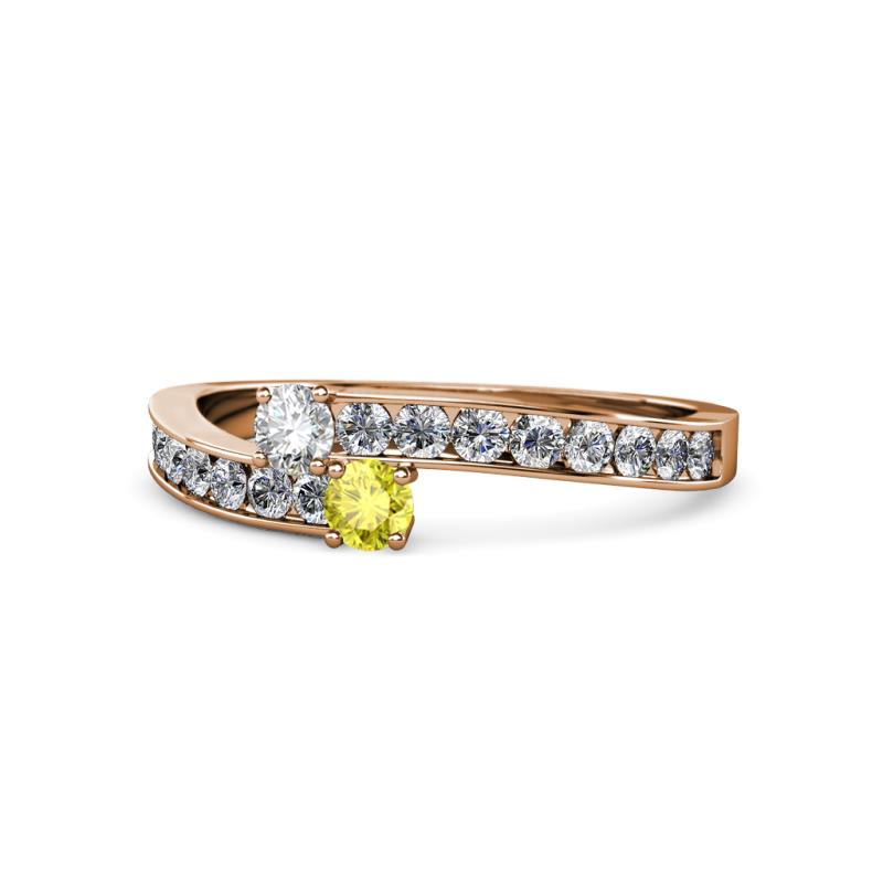Orane Yellow and White Diamond with Side Diamonds Bypass Ring 