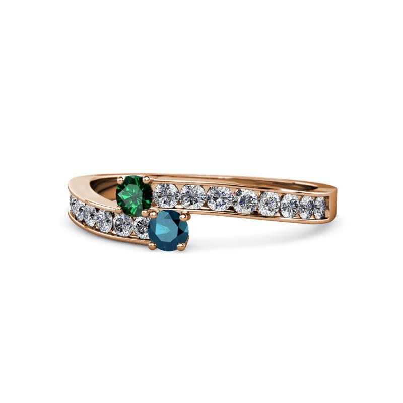 Orane Emerald and Blue Diamond with Side Diamonds Bypass Ring 