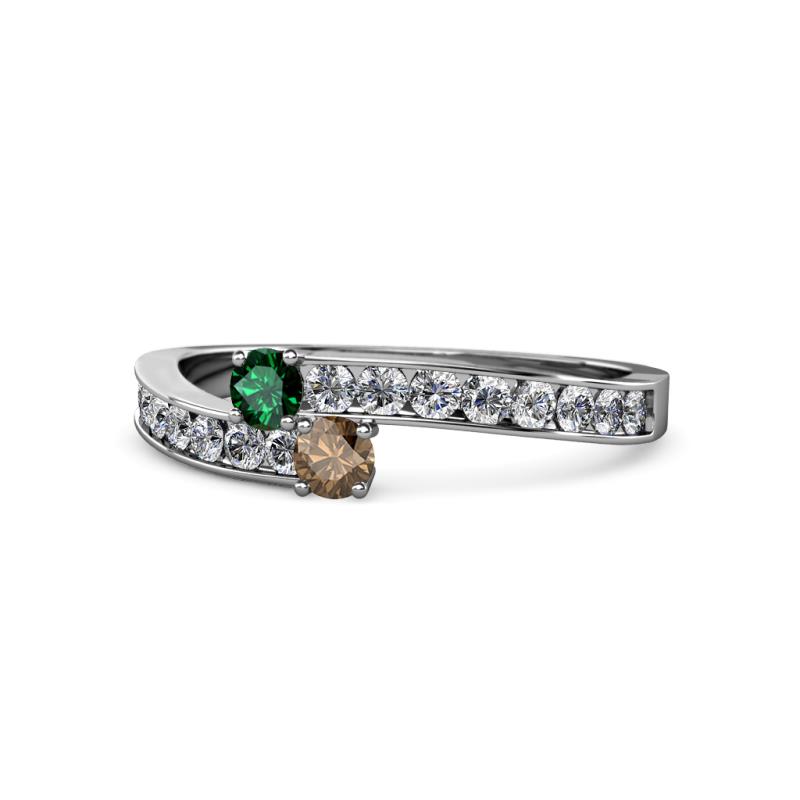 Orane Emerald and Smoky Quartz with Side Diamonds Bypass Ring 
