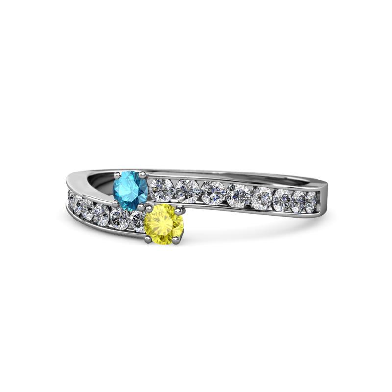 Orane London Blue Topaz and Yellow Diamond with Side Diamonds Bypass Ring 