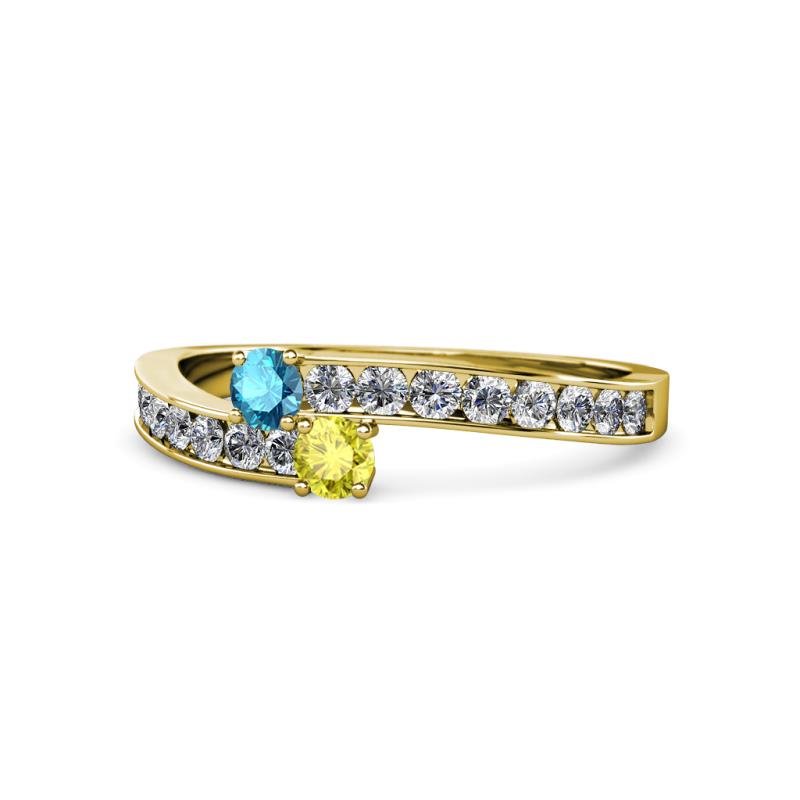 Orane London Blue Topaz and Yellow Diamond with Side Diamonds Bypass Ring 