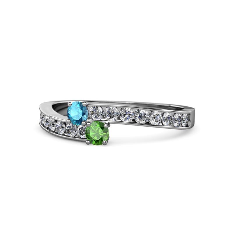 Orane London Blue Topaz and Green Garnet with Side Diamonds Bypass Ring 