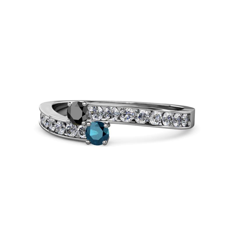 Orane Black and Blue Diamond with Side Diamonds Bypass Ring 