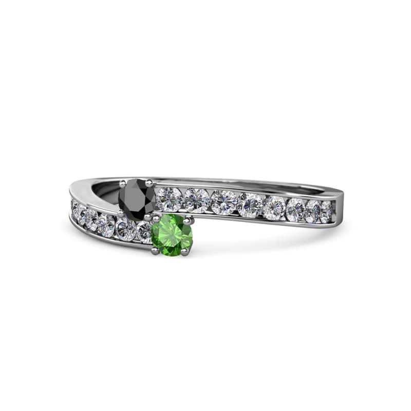 Orane Black Diamond and Green Garnet with Side Diamonds Bypass Ring 