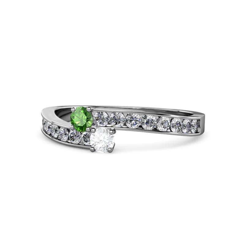 Orane Green Garnet and White Sapphire with Side Diamonds Bypass Ring 