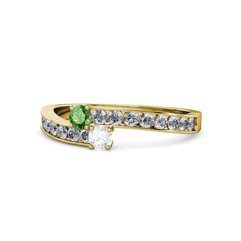 Orane Green Garnet and White Sapphire with Side Diamonds Bypass Ring 