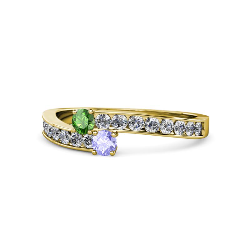 Orane Green Garnet and Tanzanite with Side Diamonds Bypass Ring 