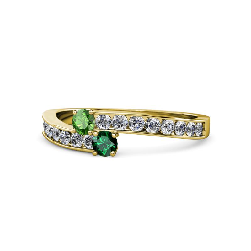 Orane Green Garnet and Emerald with Side Diamonds Bypass Ring 