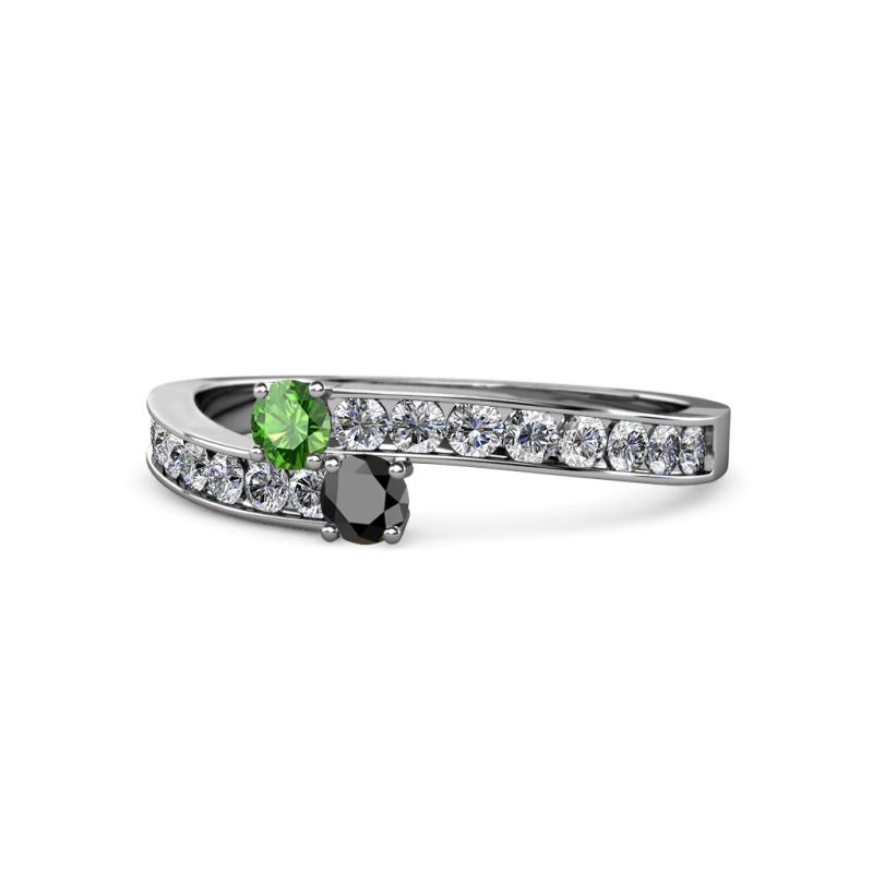 Orane Green Garnet and Black Diamond with Side Diamonds Bypass Ring 