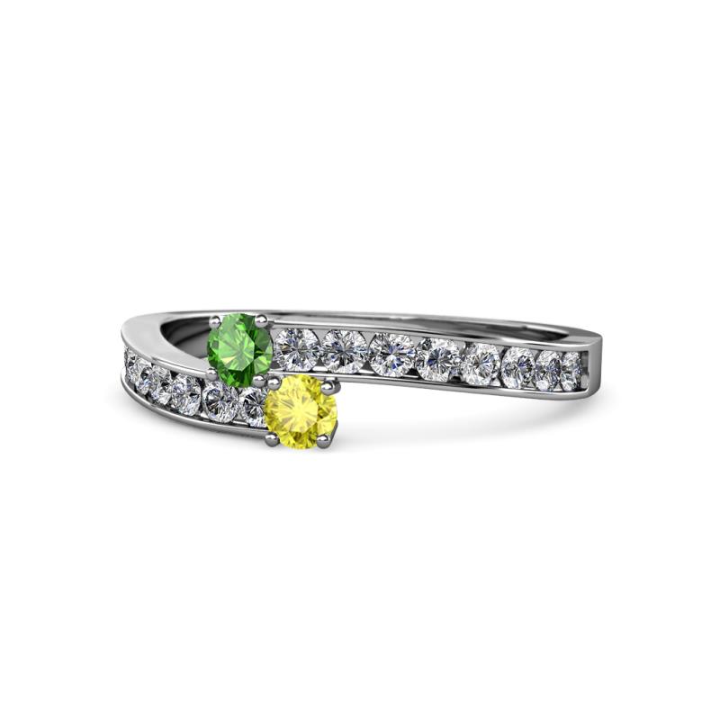 Orane Green Garnet and Yellow Diamond with Side Diamonds Bypass Ring 