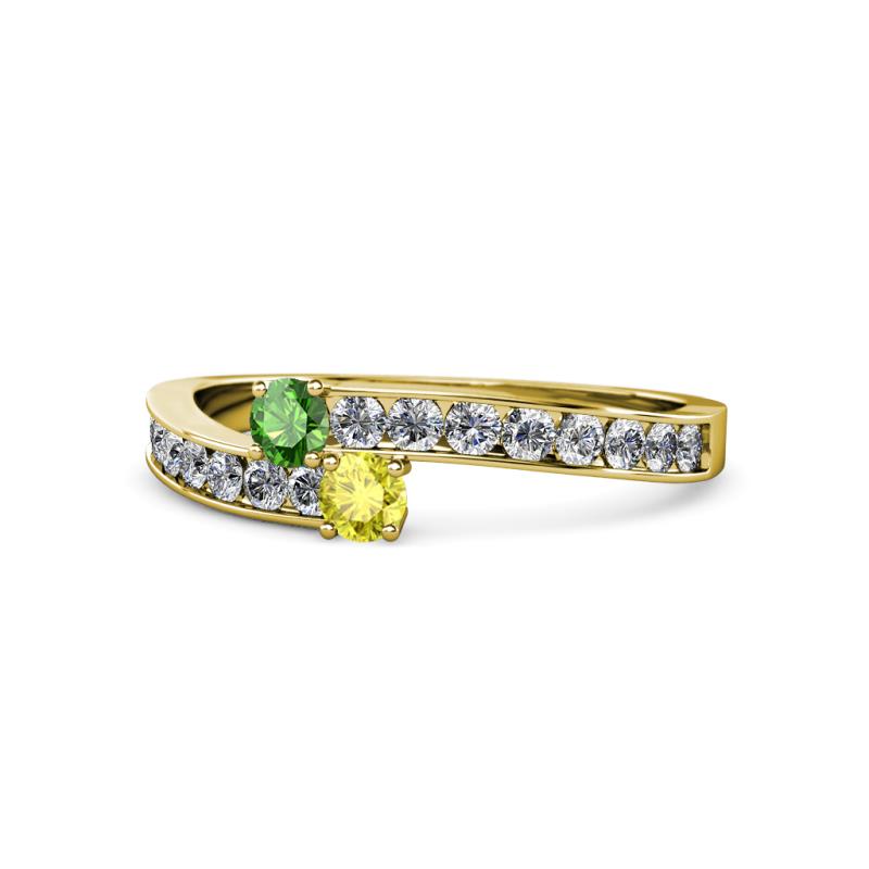 Orane Green Garnet and Yellow Diamond with Side Diamonds Bypass Ring 