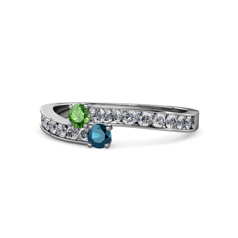 Orane Green Garnet and Blue Diamond with Side Diamonds Bypass Ring 