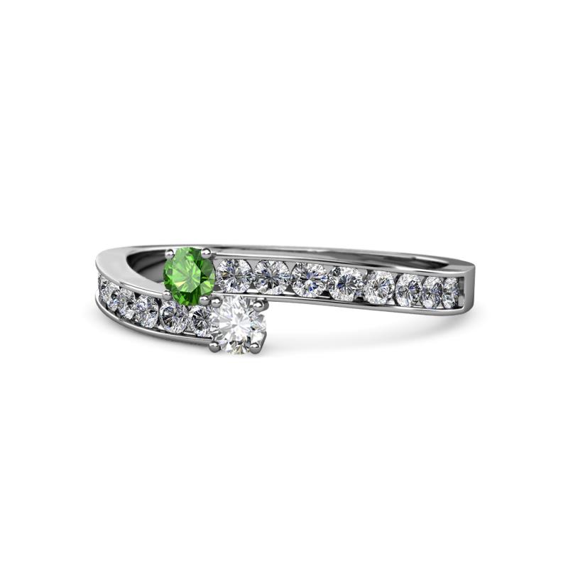 Orane Green Garnet and Diamond with Side Diamonds Bypass Ring 