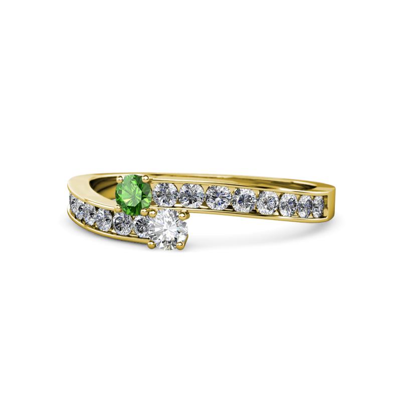 Orane Green Garnet and Diamond with Side Diamonds Bypass Ring 