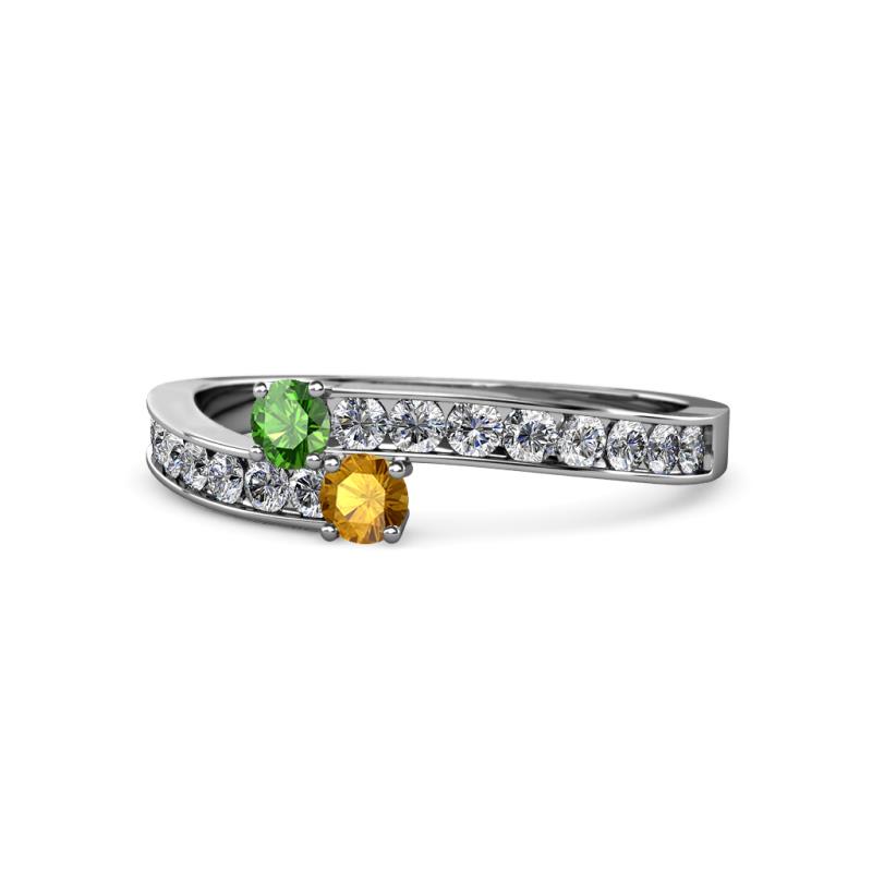 Orane Green Garnet and Citrine with Side Diamonds Bypass Ring 