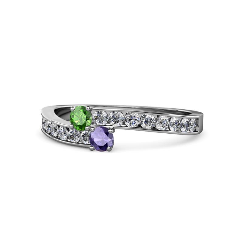 Orane Green Garnet and Iolite with Side Diamonds Bypass Ring 