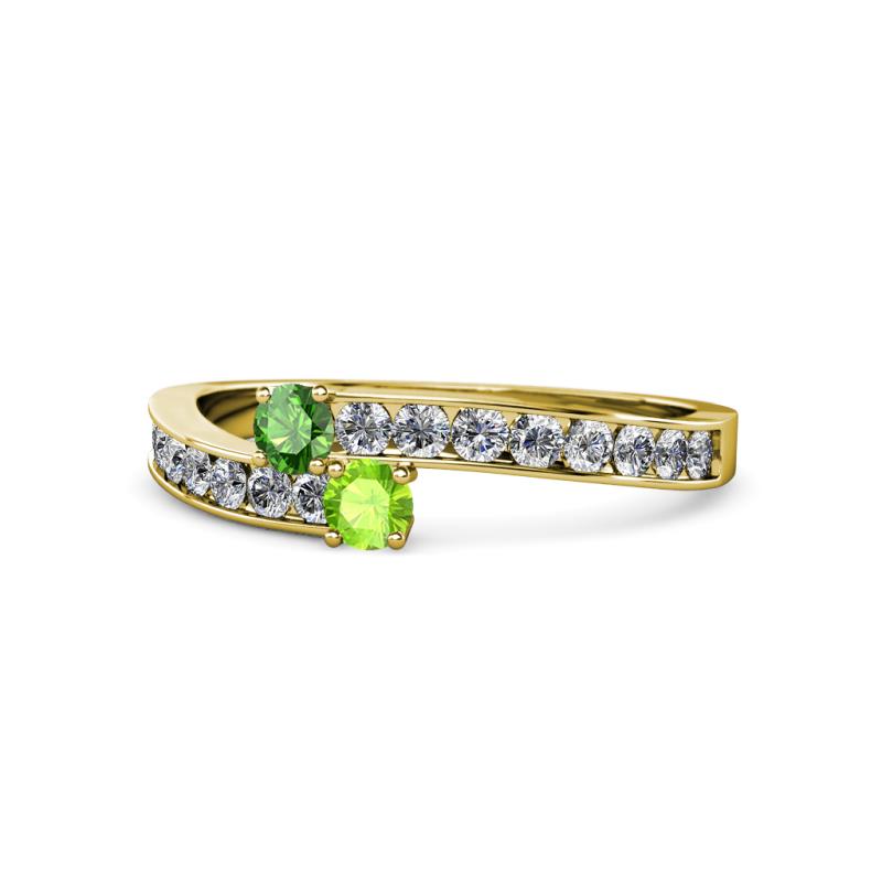 Orane Green Garnet and Peridot with Side Diamonds Bypass Ring 