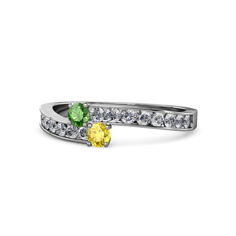 Orane Green Garnet and Yellow Sapphire with Side Diamonds Bypass Ring 