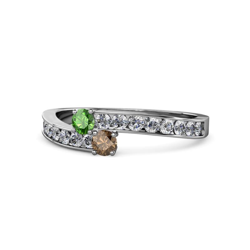 Orane Green Garnet and Smoky Quartz with Side Diamonds Bypass Ring 