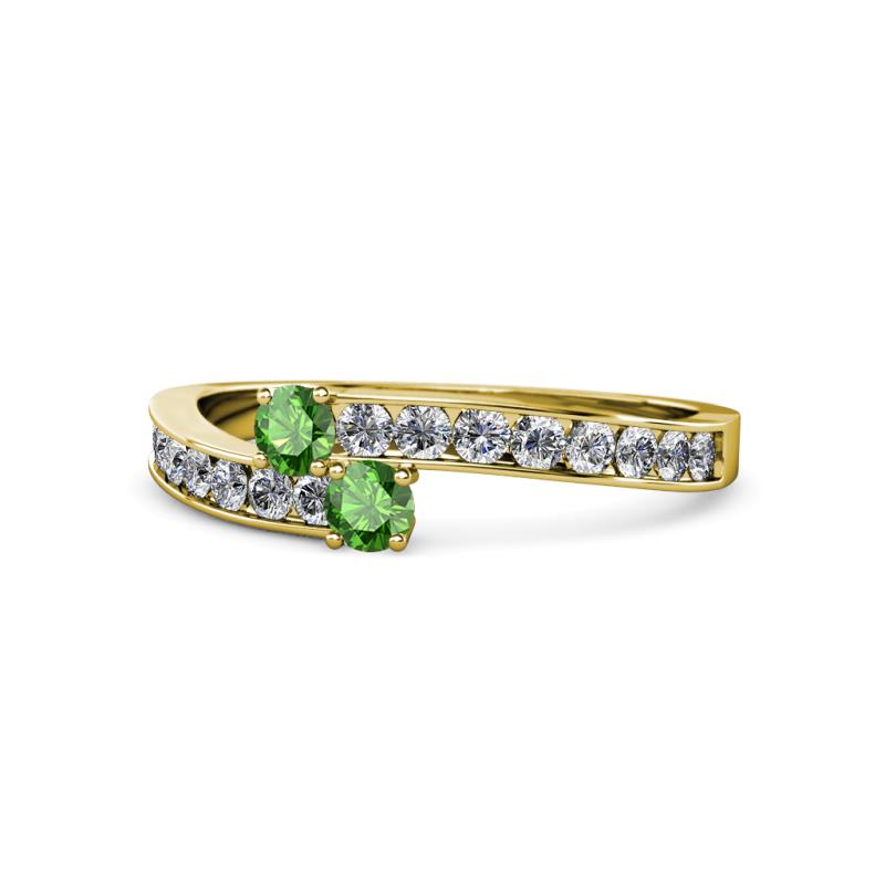 Orane Green Garnet with Side Diamonds Bypass Ring 