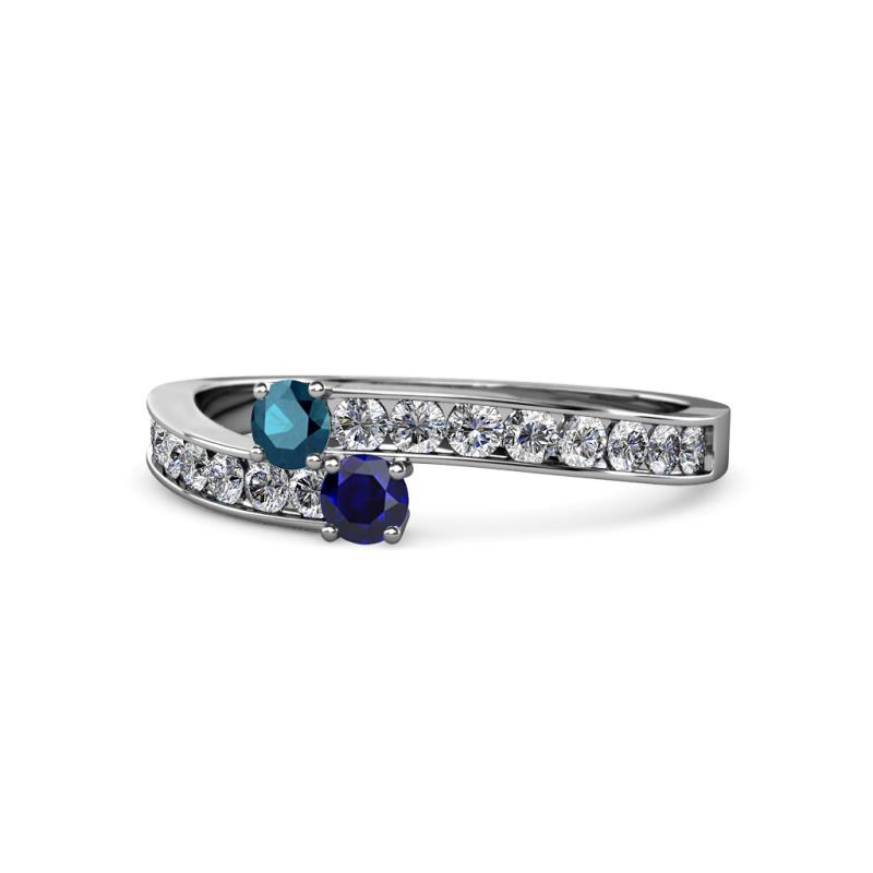 Orane Blue Diamond and Blue Sapphire with Side Diamonds Bypass Ring 