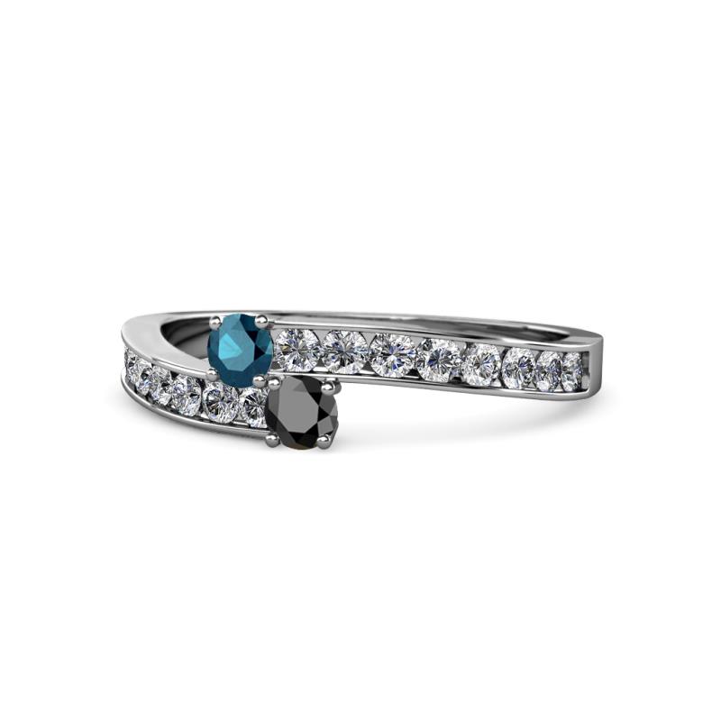 Orane Blue and Black Diamond with Side Diamonds Bypass Ring 