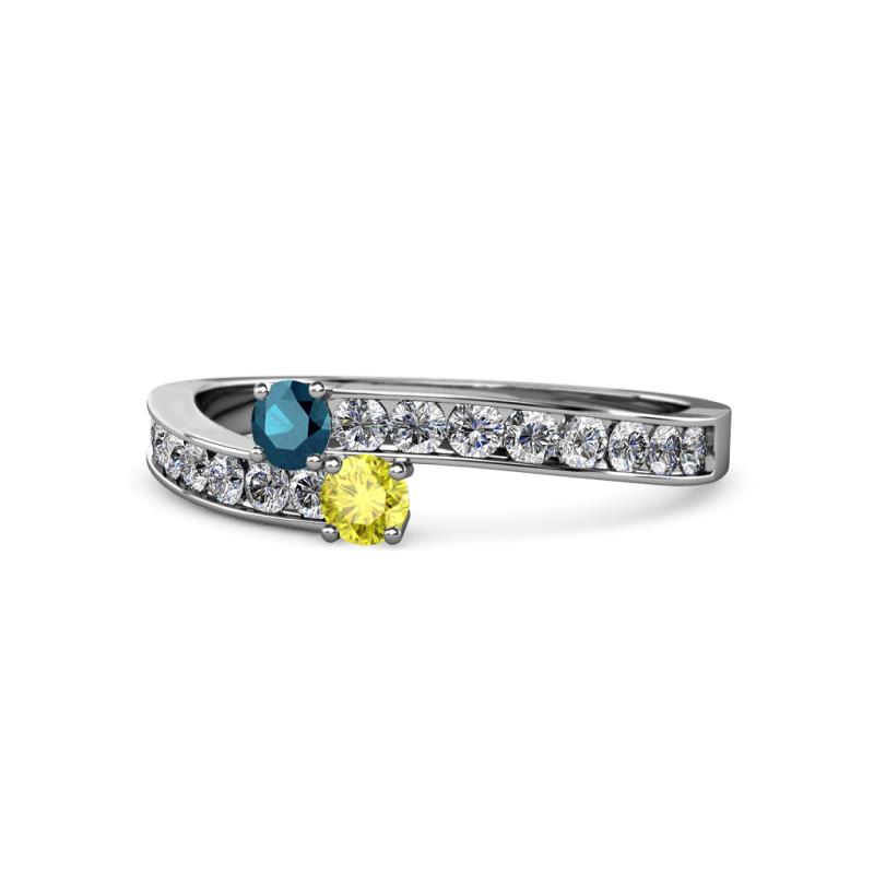 Orane Blue and Yellow Diamond with Side Diamonds Bypass Ring 