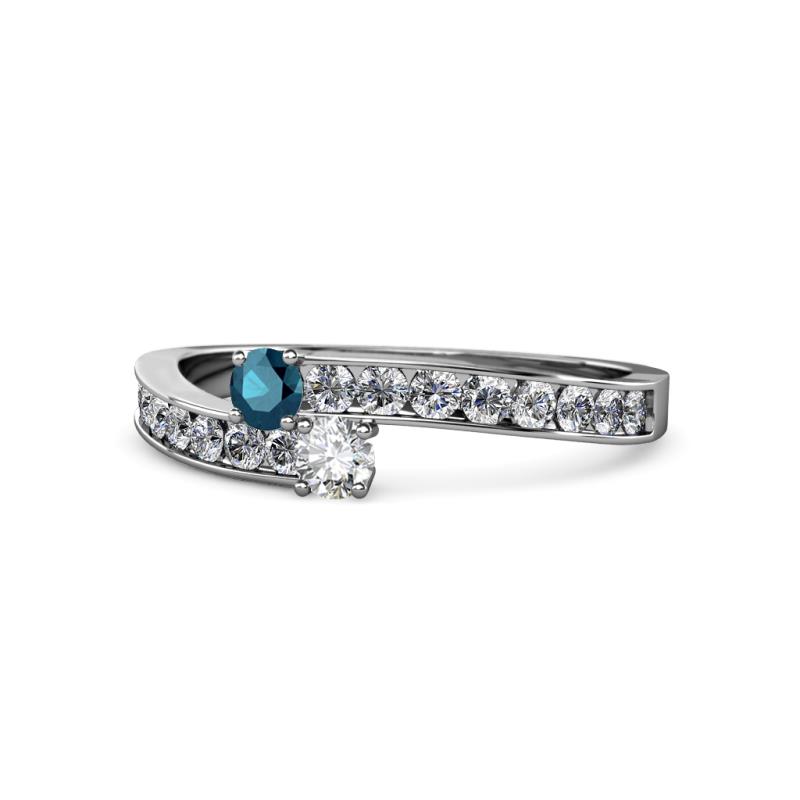 Orane Blue and White Diamond with Side Diamonds Bypass Ring 