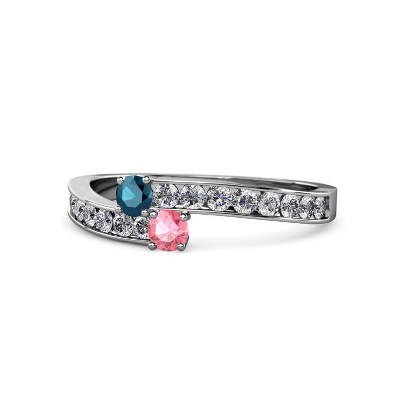 Orane Blue Diamond and Pink Tourmaline with Side Diamonds Bypass Ring 