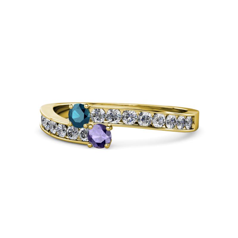 Orane Blue Diamond and Iolite with Side Diamonds Bypass Ring 