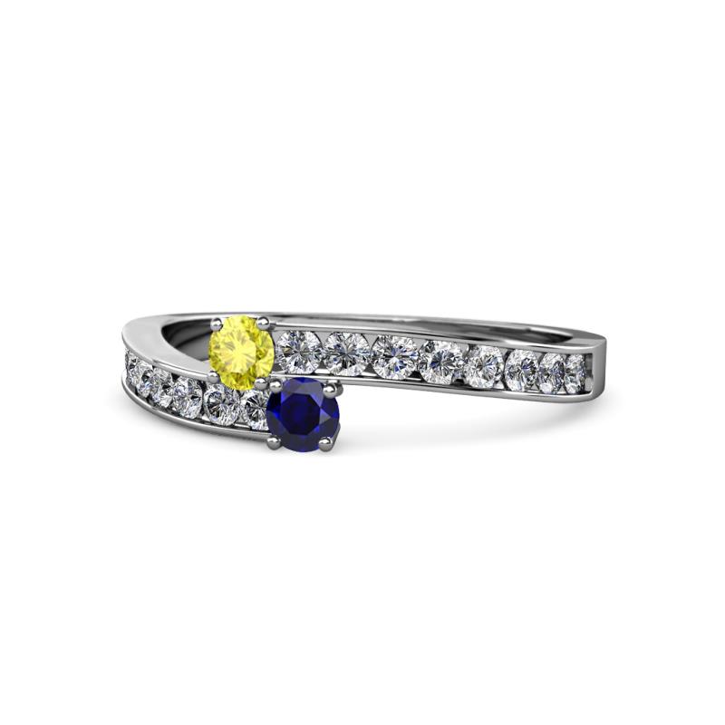 Orane Yellow Diamond and Blue Sapphire with Side Diamonds Bypass Ring 