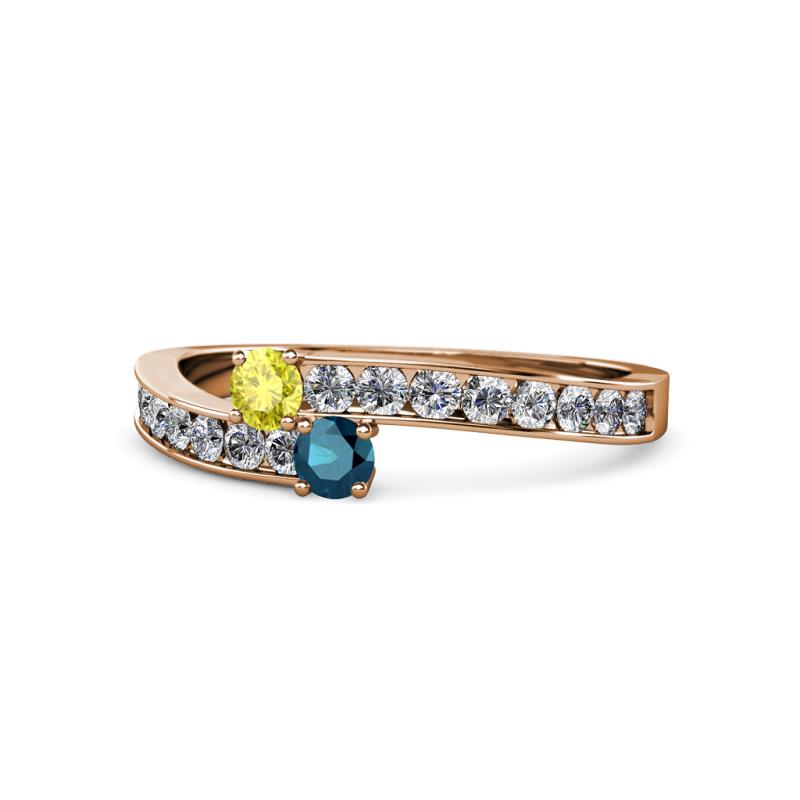 Orane Yellow and Blue Diamond with Side Diamonds Bypass Ring 