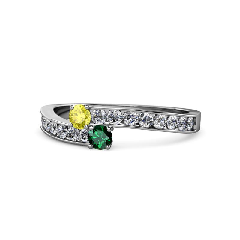 Orane Yellow Diamond and Emerald with Side Diamonds Bypass Ring 