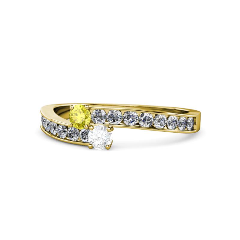 Orane Yellow Diamond and White Sapphire with Side Diamonds Bypass Ring 