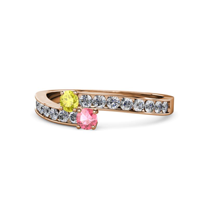 Orane Yellow Diamond and Pink Tourmaline with Side Diamonds Bypass Ring 