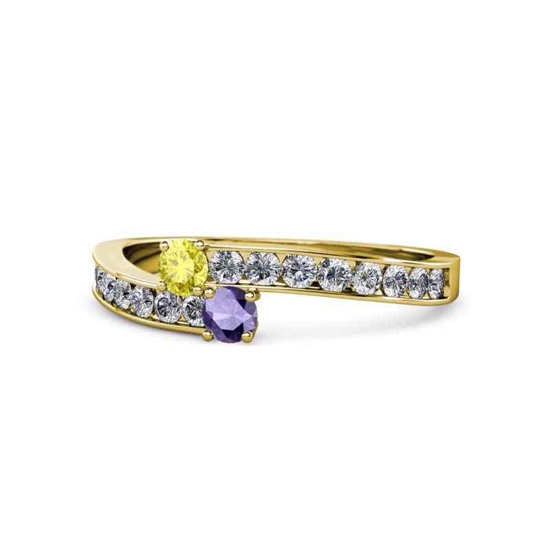 Orane Yellow Diamond and Iolite with Side Diamonds Bypass Ring 