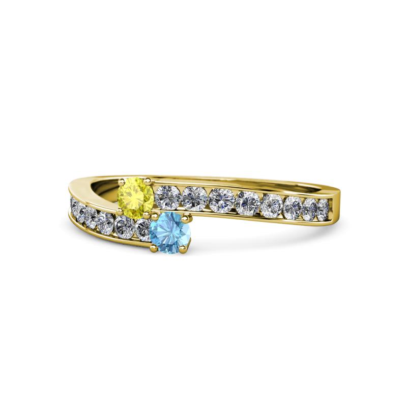 Orane Yellow Diamond and Blue Topaz with Side Diamonds Bypass Ring 
