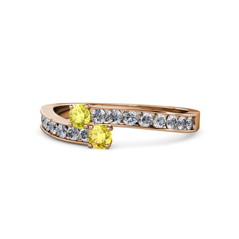 Orane Yellow Diamond and Yellow Sapphire with Side Diamonds Bypass Ring 