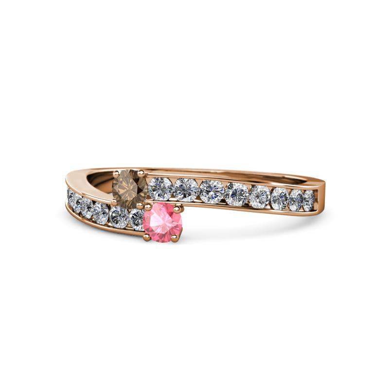 Orane Smoky Quartz and Pink Tourmaline with Side Diamonds Bypass Ring 