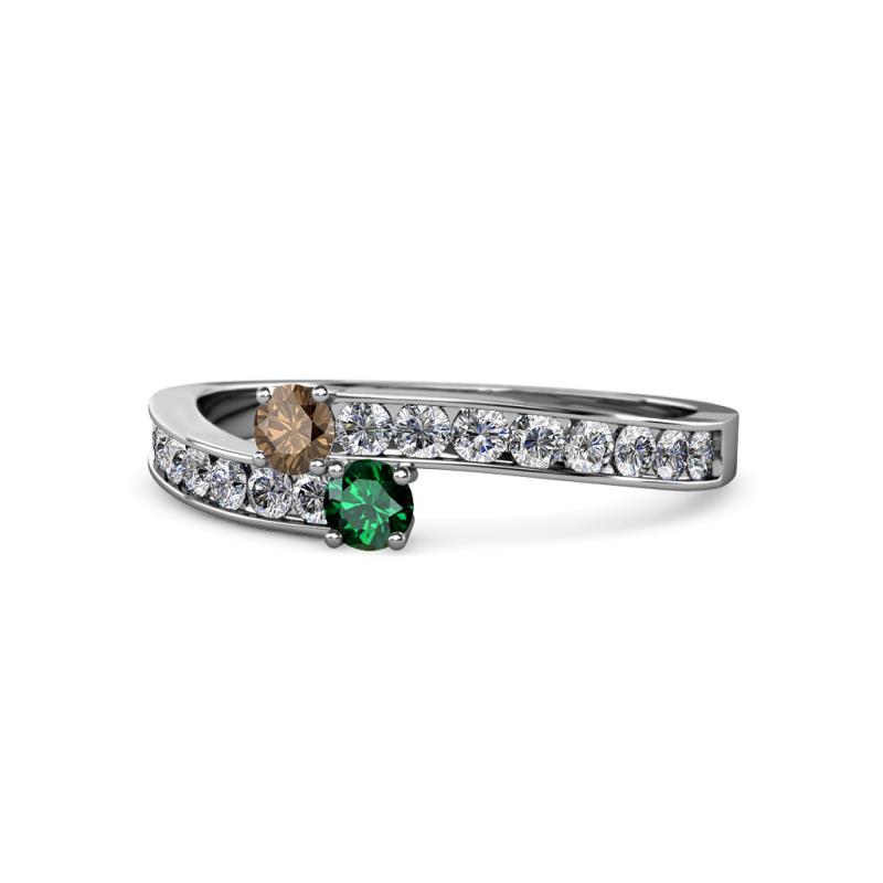 Orane Smoky Quartz and Emerald with Side Diamonds Bypass Ring 